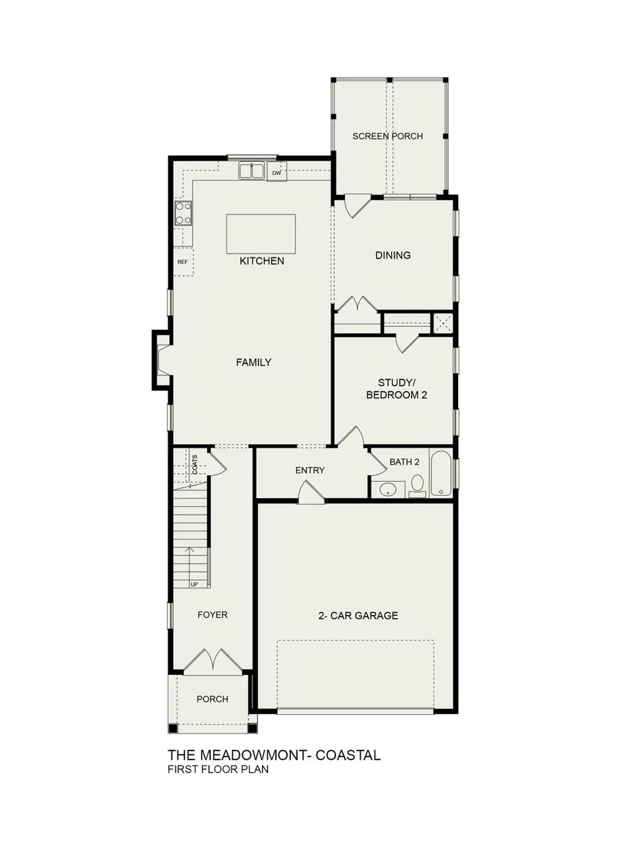 2D floor plan layout for the Meadowmont Coastal by Homes by Dickerson in Ponder, Wendell, NC (Image 2).