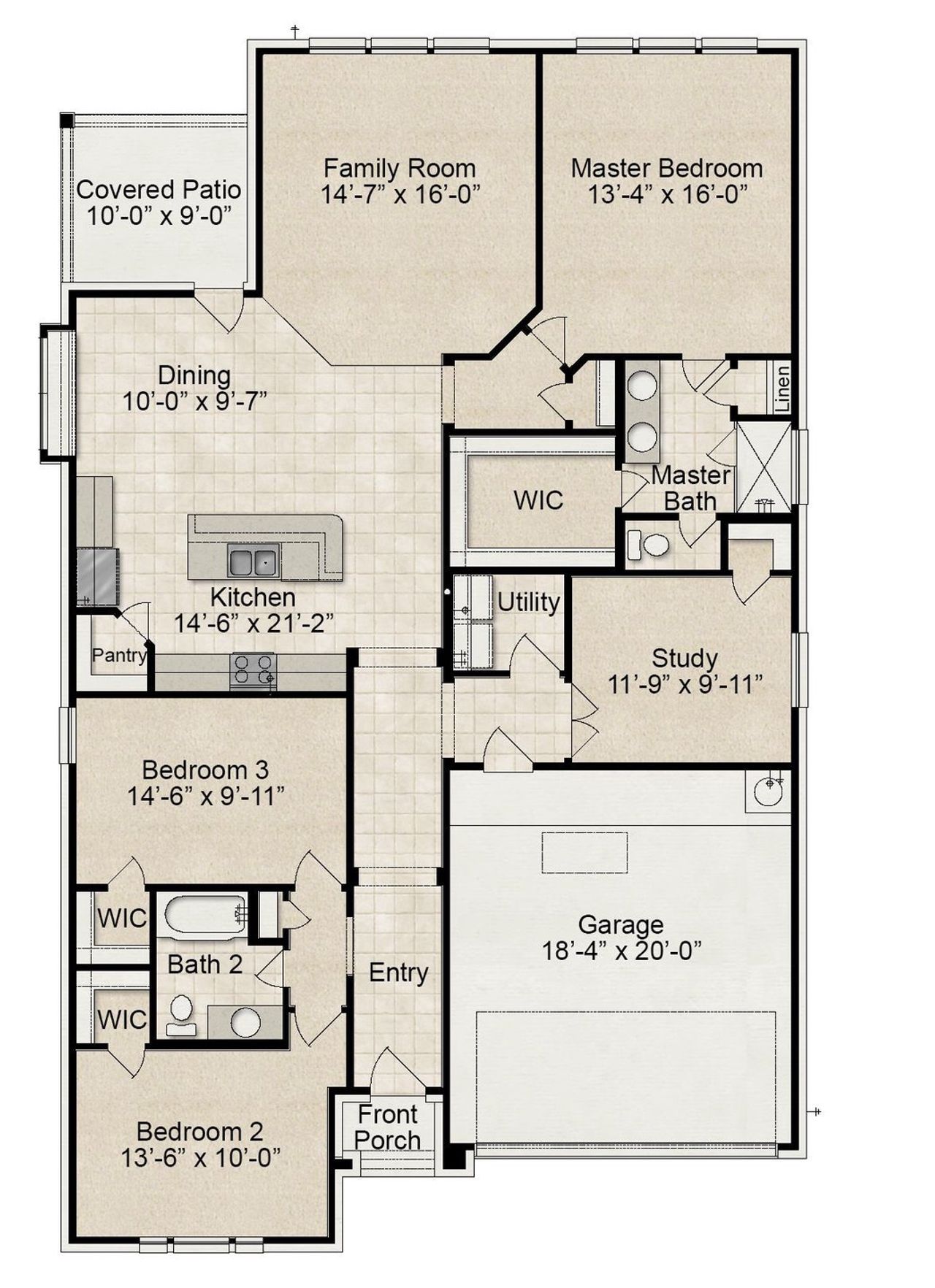 2D floor plan layout for the Mountain View B by CAVENDER HOMES in Morning Ridge, Princeton, TX (Image 2).