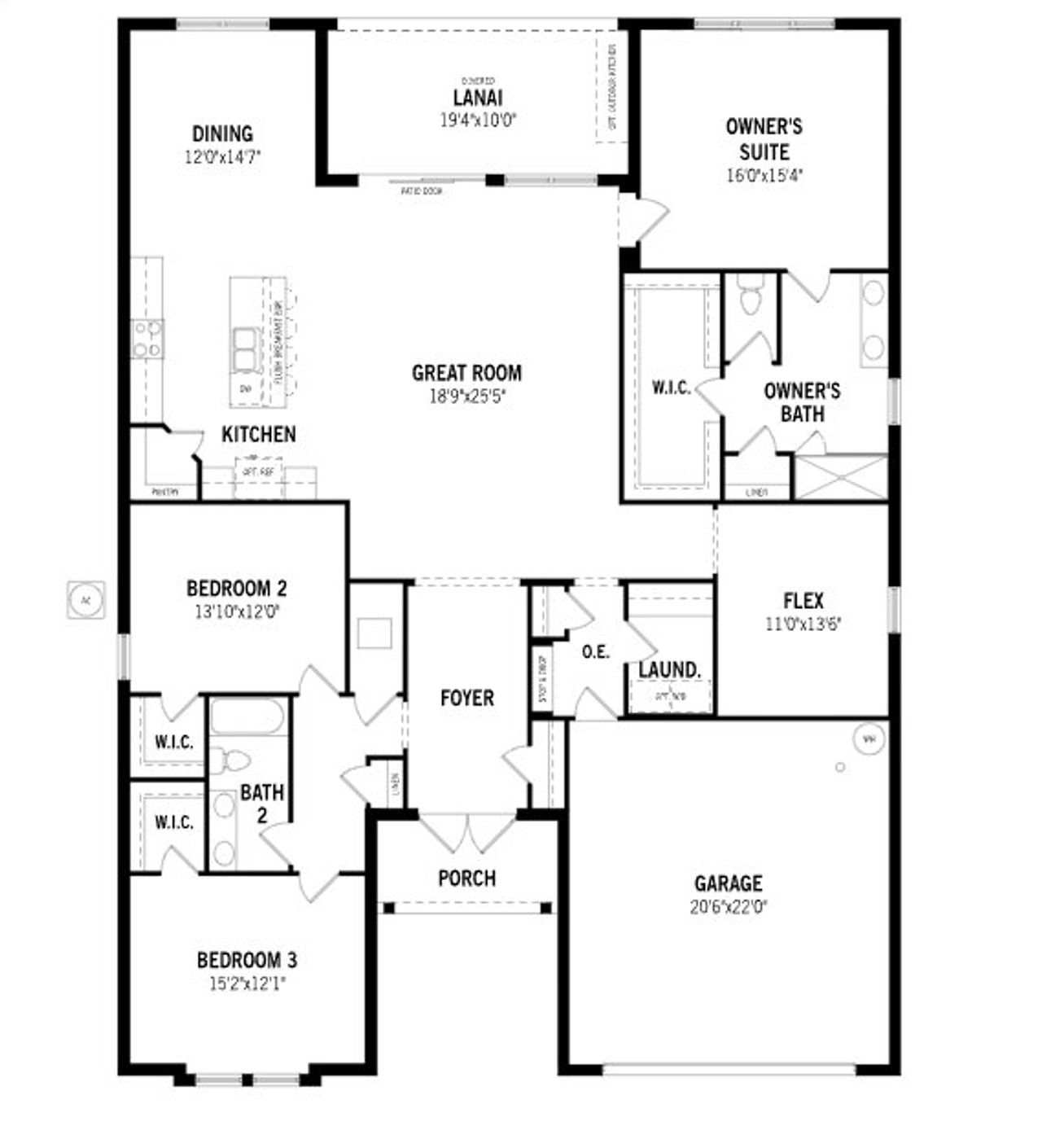 2D floor plan layout of this home in Tradition - Cadence, Port St. Lucie, FL (Image 2).