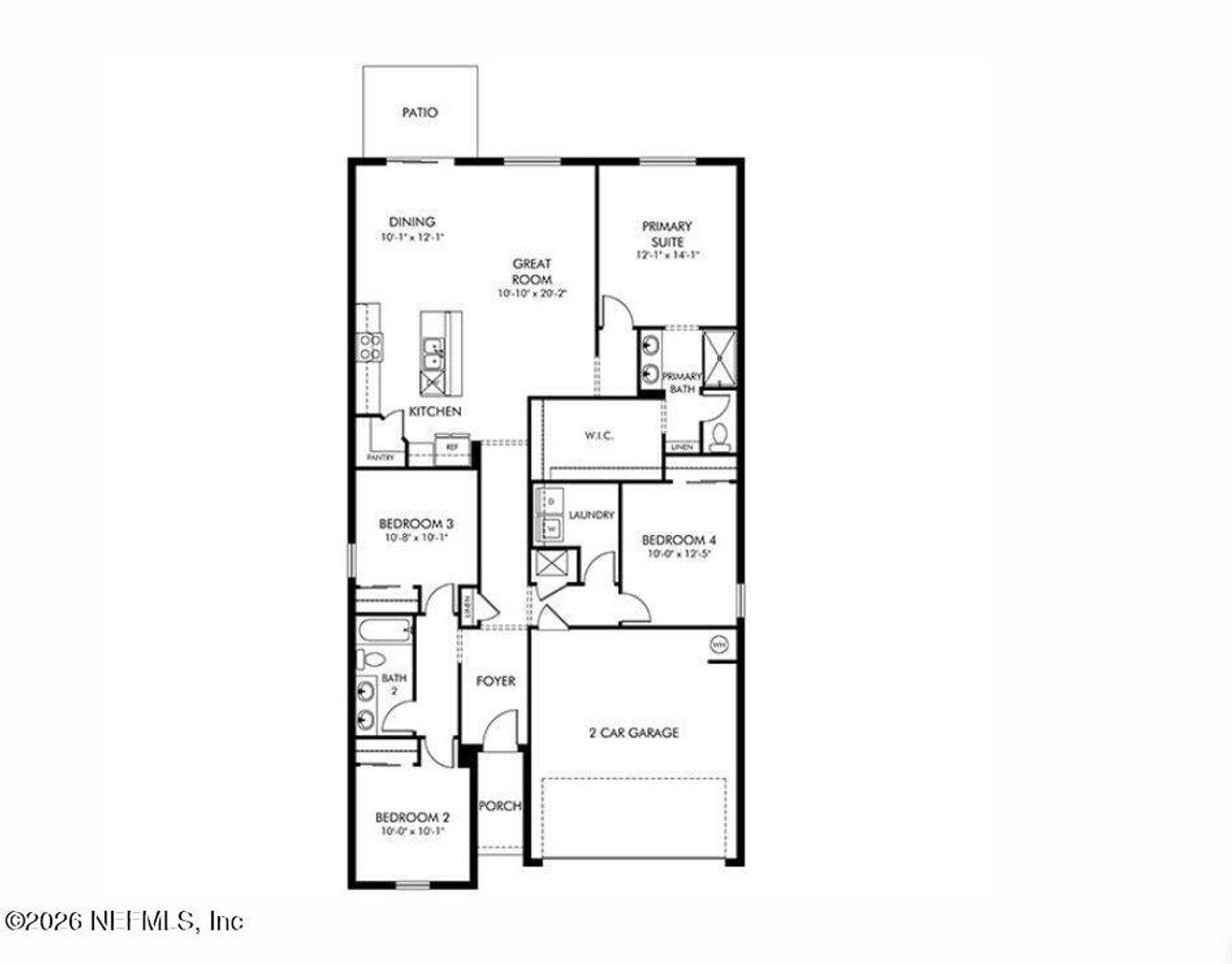 2D floor plan layout of this home in Cypress Meadows - Classic Series, Jacksonville, FL (Image 2).