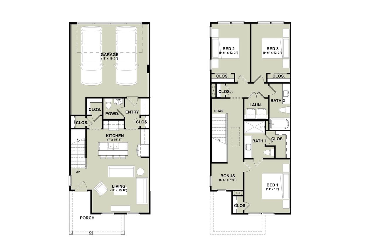 2D floor plan layout for the Duets by Prosperity Builders in Sycamore Trail, Matthews, NC (Image 2).