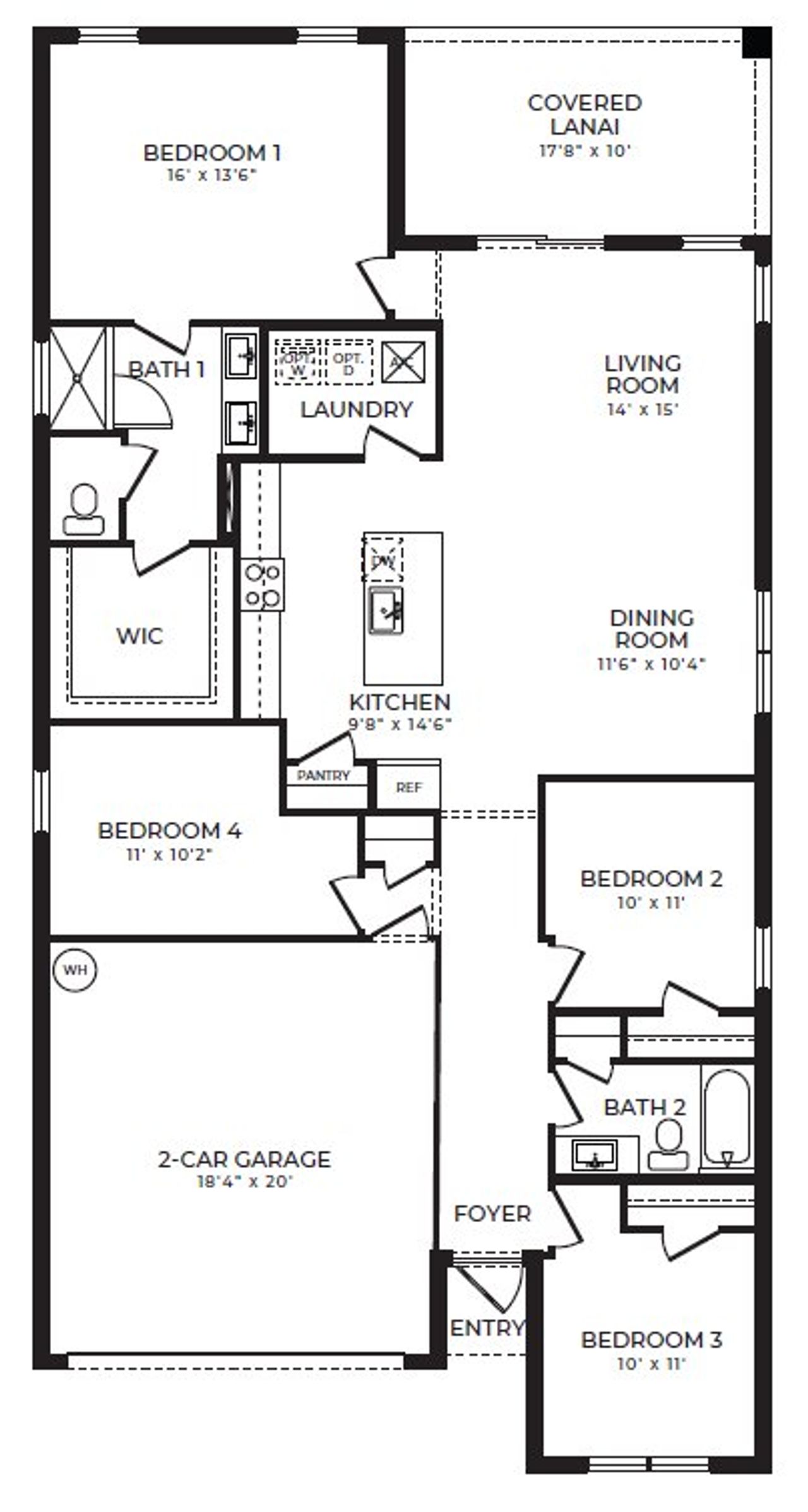 2D floor plan layout for the Merrit by D.R. Horton in Hunters Manor, Pompano Beach, FL (Image 2).