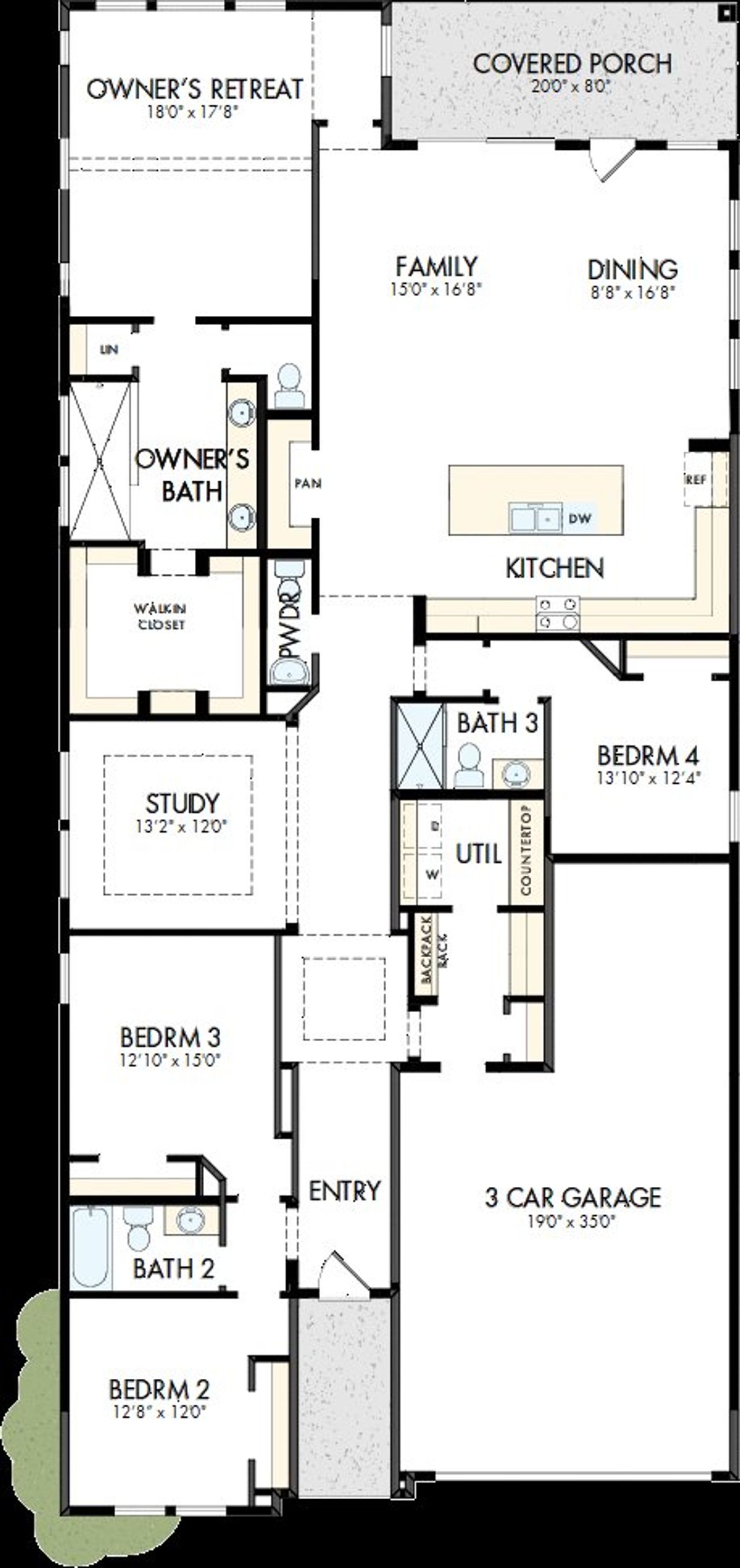 2D floor plan layout of this home in Kresston - Enclave Collection, Montgomery, TX (Image 2).