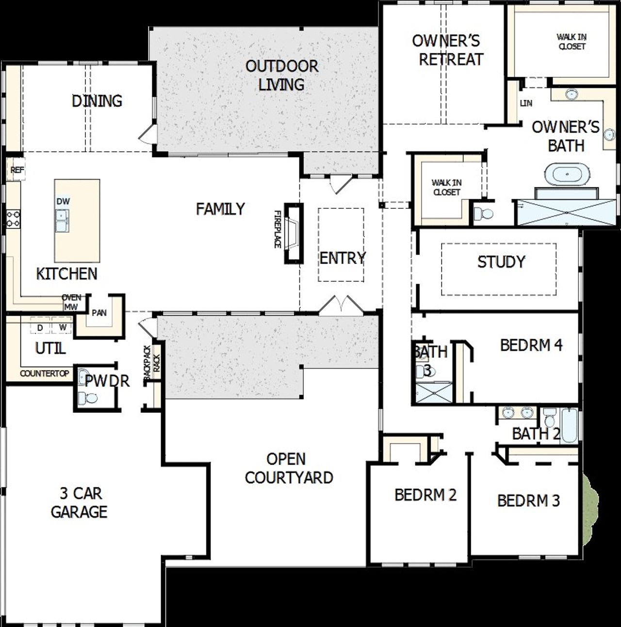 2D floor plan layout of this home in Megans Landing – Half-Acre Homesites, Castroville, TX (Image 2). 2D floor plan layout of this home in Megans Landing – Half-Acre Homesites, Castroville, TX (Image 2).