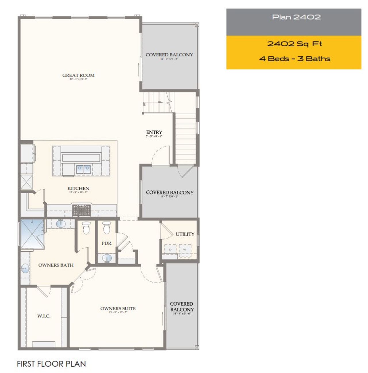2D floor plan layout for the 2402 by Stonefield Homes in Lago Pointe, Seabrook, TX (Image 2).