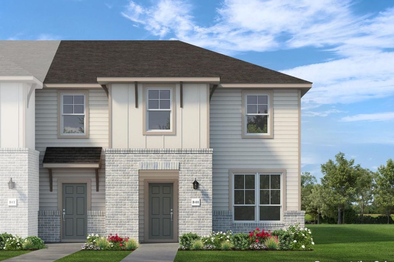 Representative exterior photo of a completed home built from the Seven Oaks Houston by Brohn Homes in Seven Oaks Townhomes, Tomball, TX (Image 2).