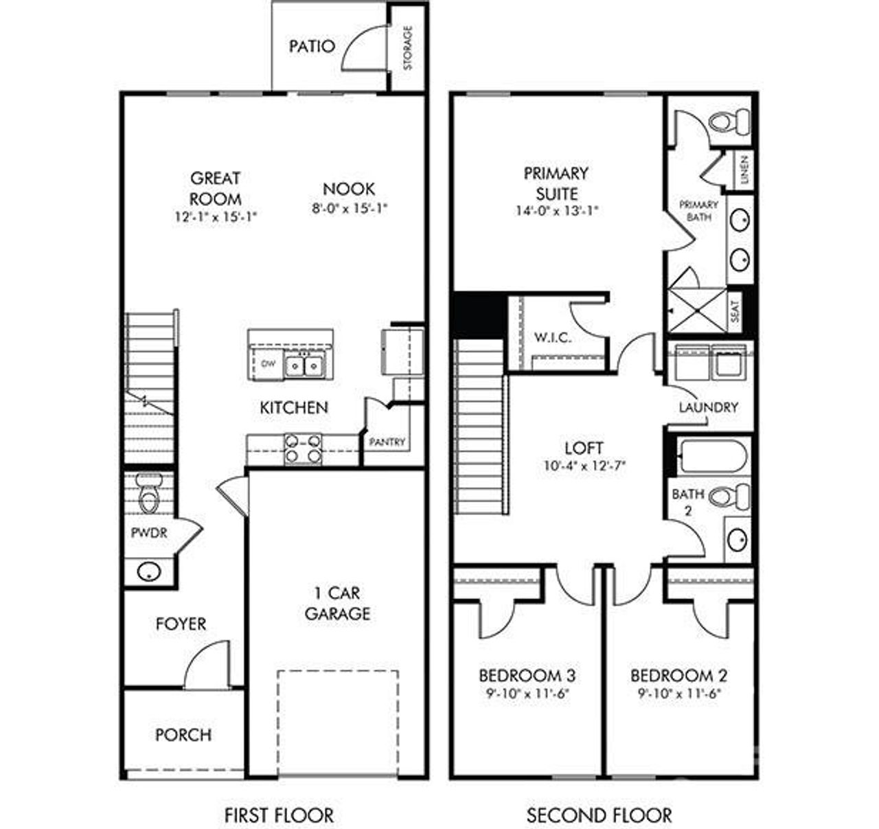 2D floor plan layout of this home in Rocky River Towns, Charlotte, NC (Image 2).