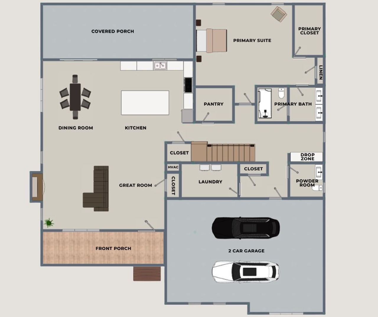 2D floor plan layout for the Spring Tide by Riverstone Construction, LLC in Jasper Highlands, Guild, TN (Image 2). 2D floor plan layout for the Spring Tide by Riverstone Construction, LLC in Jasper Highlands, Guild, TN (Image 2).