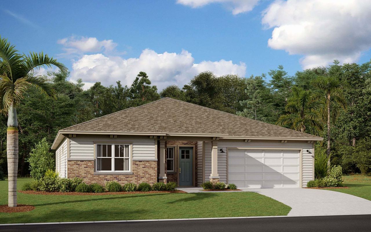 Representative exterior photo of a completed home built from the Lantana by Dream Finders Homes in Weslyn Park at Sunbridge (Craft Homes), St. Cloud, FL (Image 2).