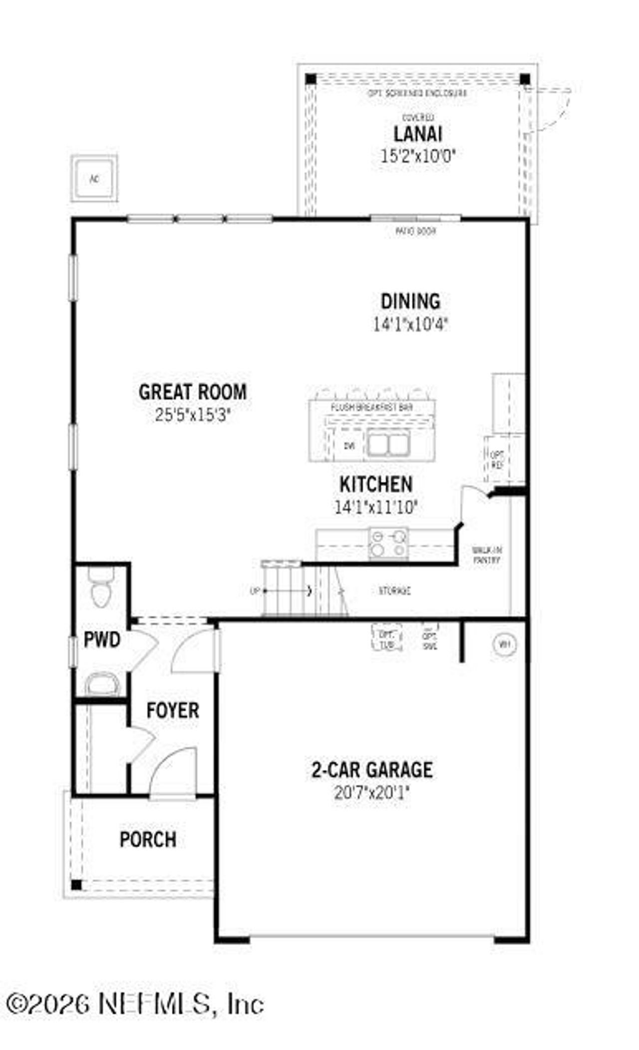 2D floor plan layout of this home in Sandridge Hills, Green Cove Springs, FL (Image 2).