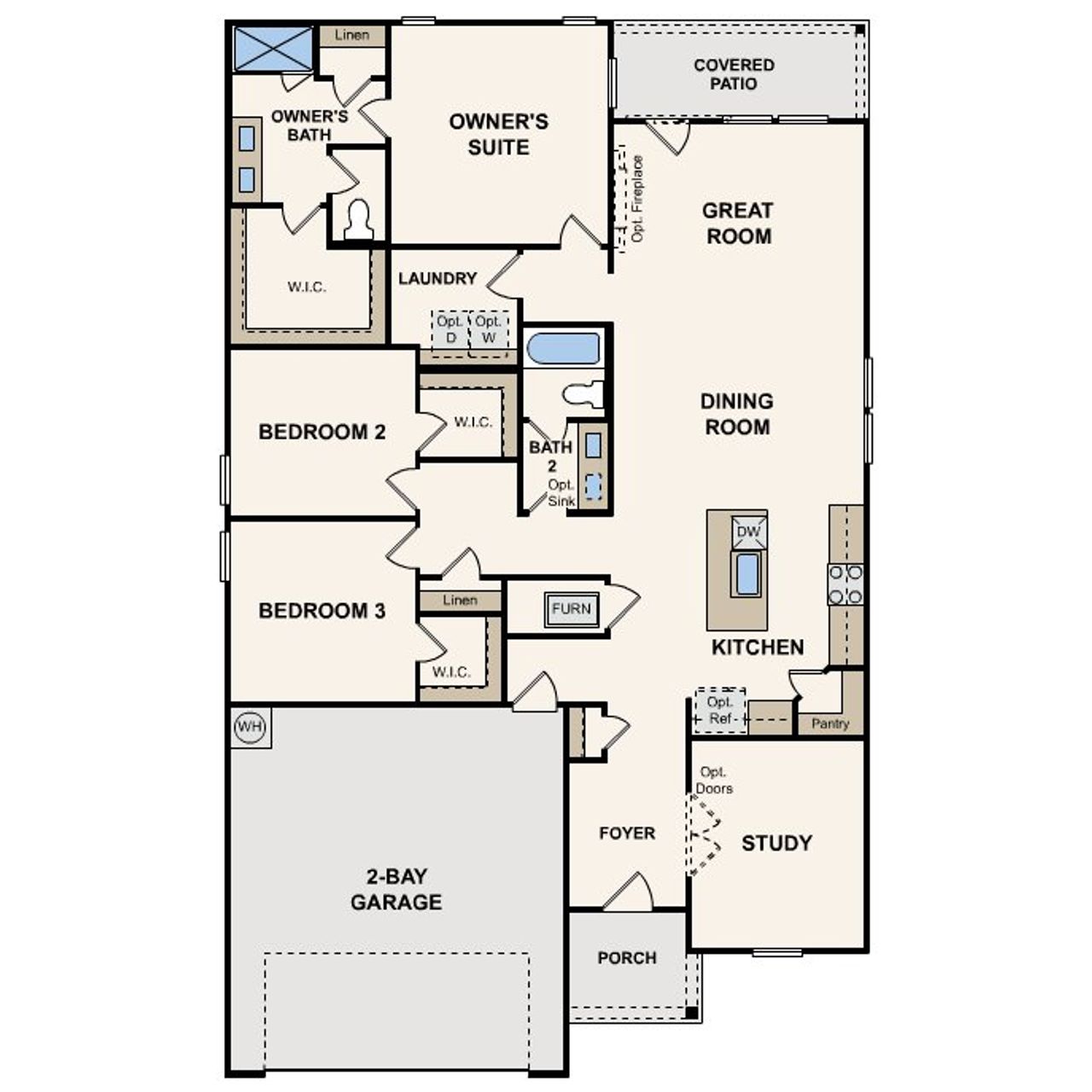 2D floor plan layout for the Champlain by Century Communities in Cloverleaf, Austin, TX (Image 2). 2D floor plan layout for the Champlain by Century Communities in Cloverleaf, Austin, TX (Image 2).
