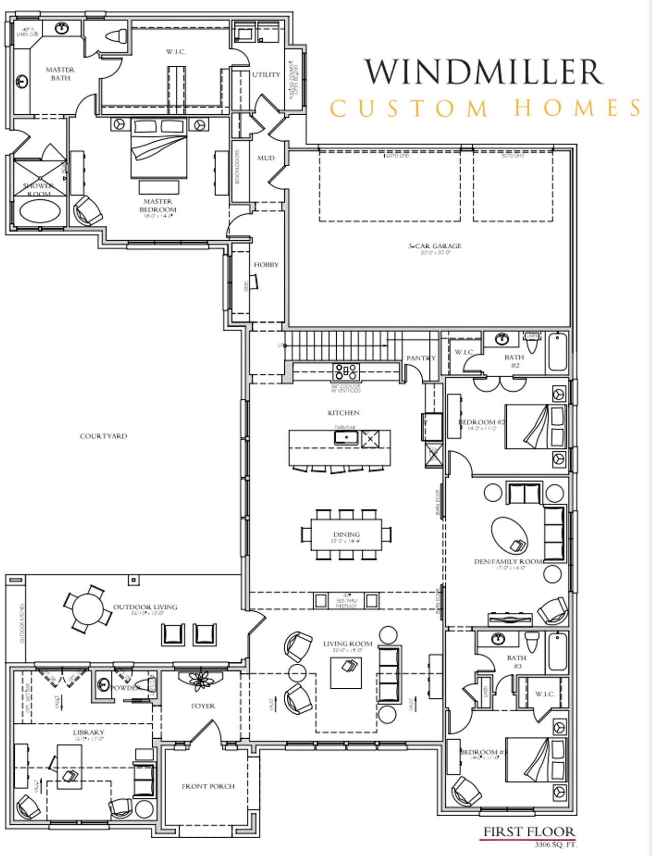 2D floor plan layout for the Biltmore by Windmiller Custom Homes in Viridian, Arlington, TX (Image 2). 2D floor plan layout for the Biltmore by Windmiller Custom Homes in Viridian, Arlington, TX (Image 2).