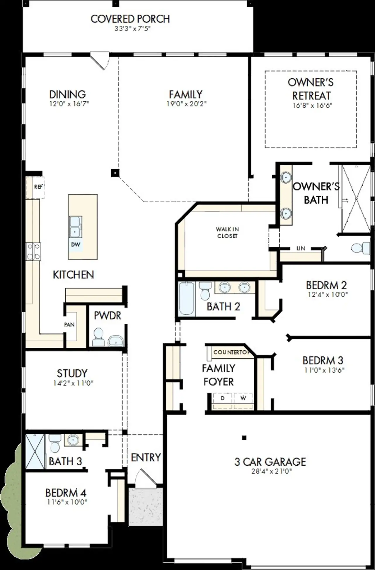 2D floor plan layout of this home in Wolf Ranch – West Bend, Georgetown, TX (Image 2).
