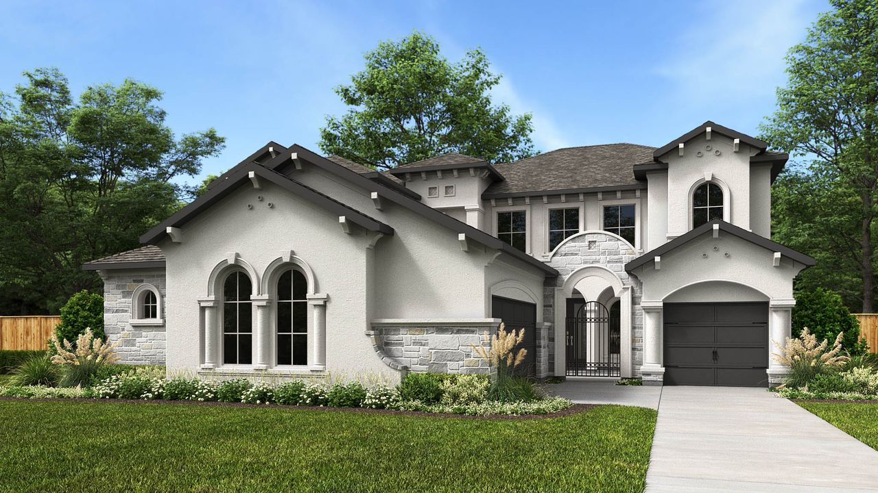 Representative exterior photo of a completed home built from the 4379S by Perry Homes in Santa Rita Ranch Tierra Rosa, Liberty Hill, TX (Image 2).