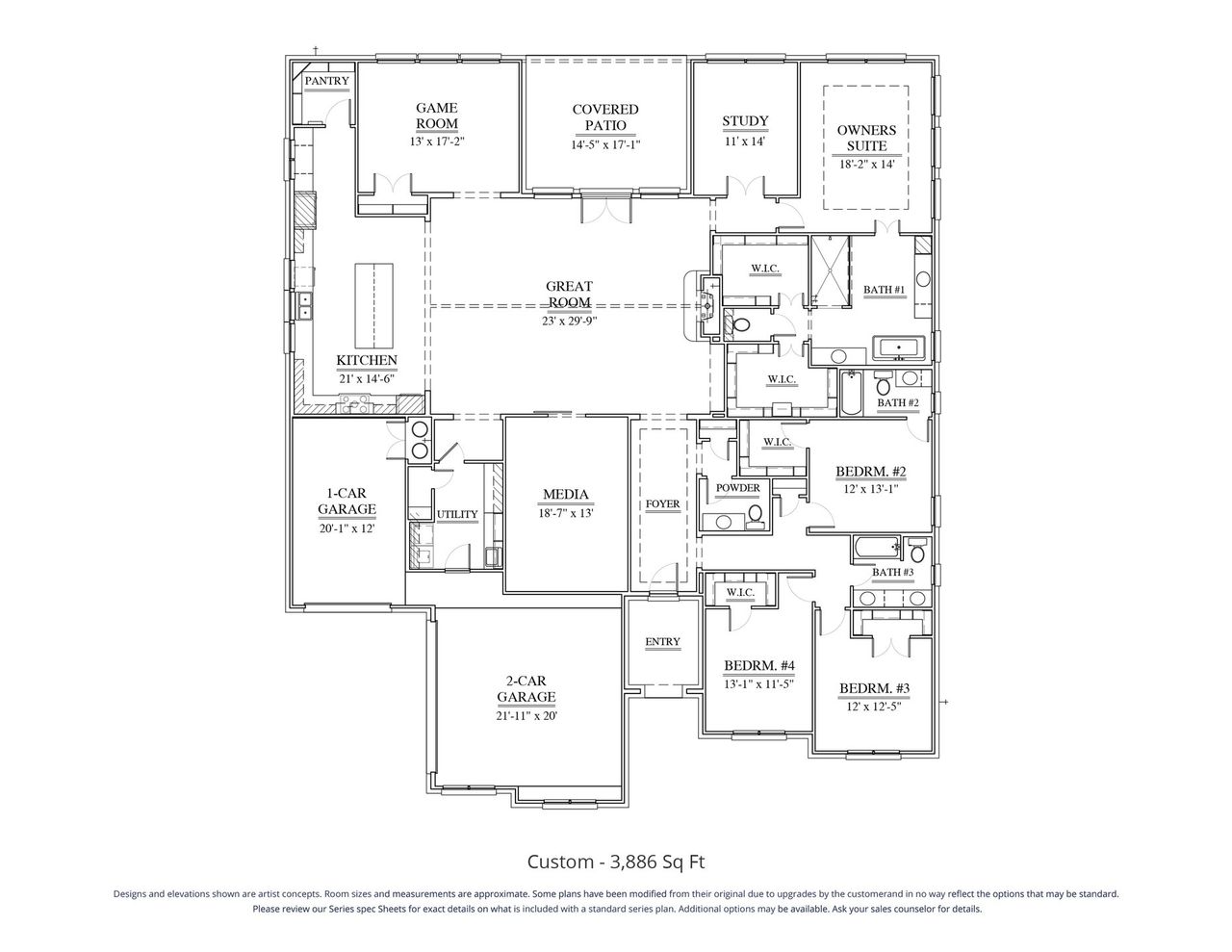 2D floor plan layout for the Custom 3886 by Our Country Homes in Enchanted Creek, Lucas, TX (Image 2).