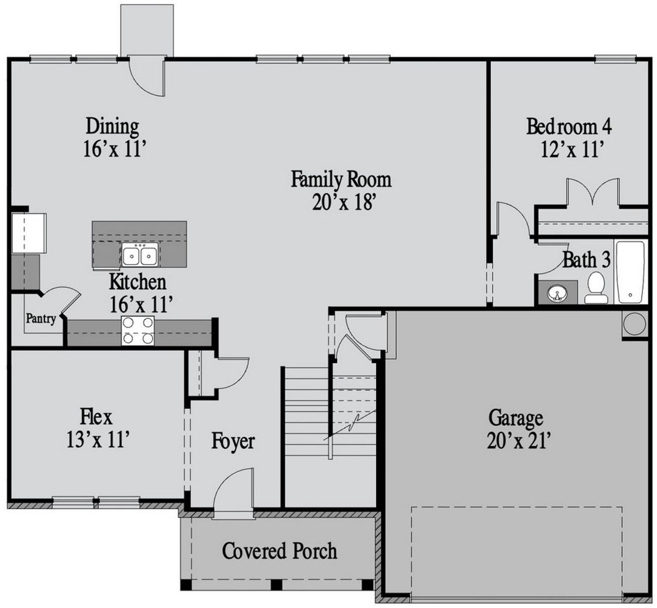 2D floor plan layout for the Charlton by UnionMain Homes in Maddox Landing, Hoschton, GA (Image 2).