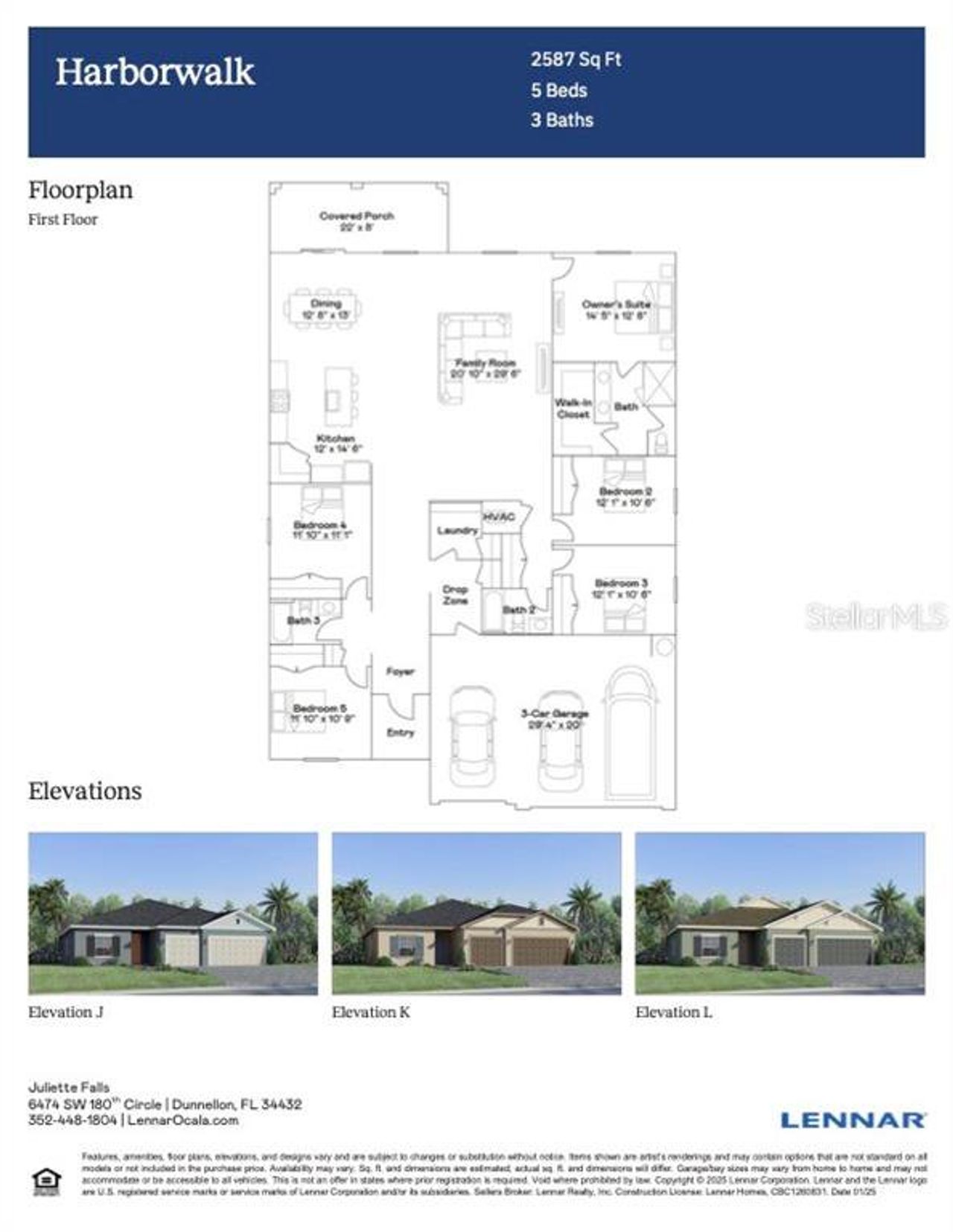 2D floor plan layout of this home in Juliette Falls, Dunnellon, FL (Image 2).