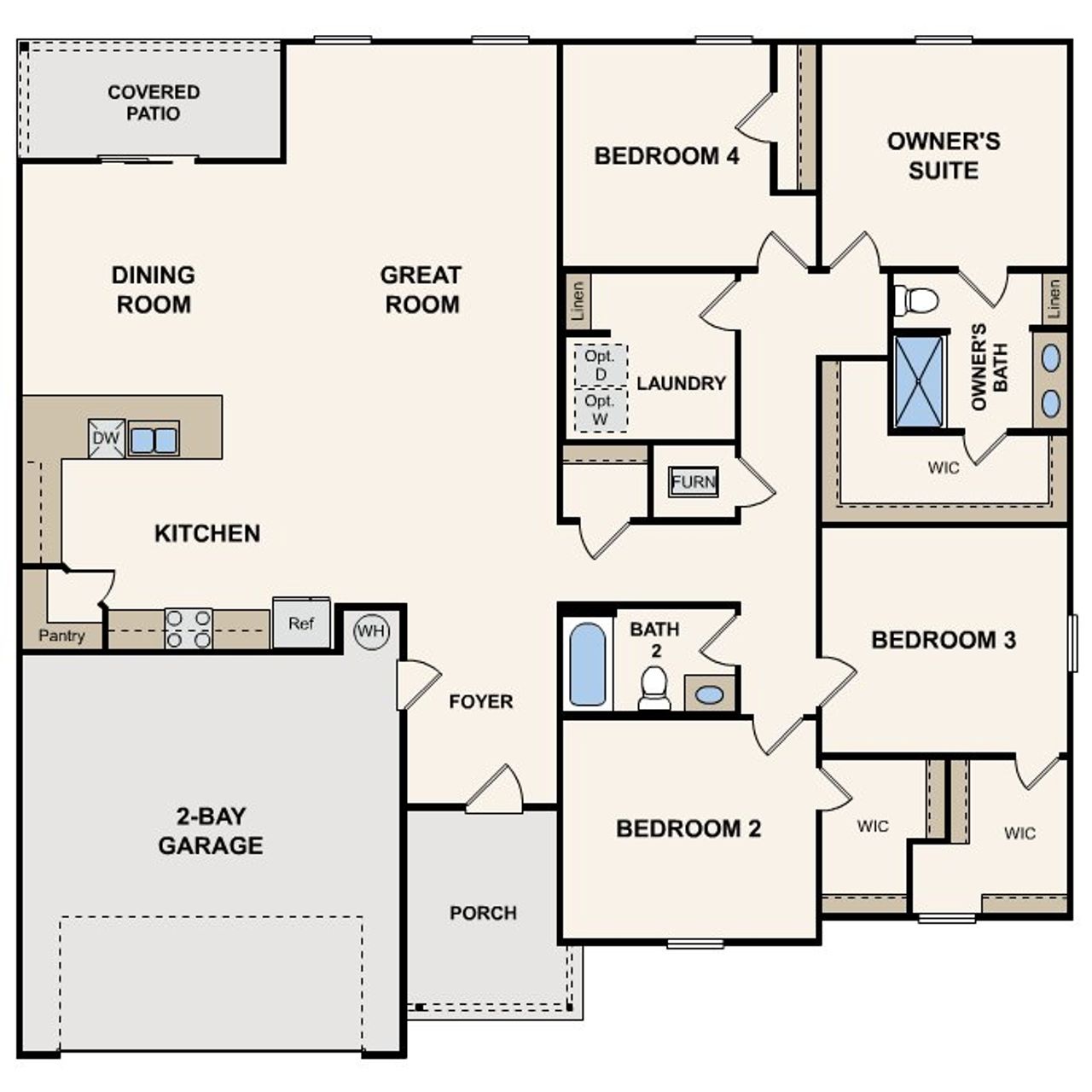 2D floor plan layout for the Williamsburg by Century Complete in Southfield, Bonaire, GA (Image 2).