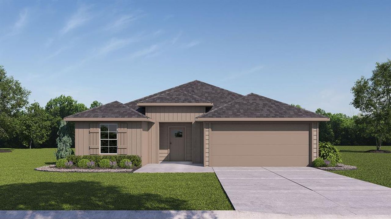 Front exterior of a new home in Wildwood, Royse City, TX, highlighting curb appeal (Image 2).