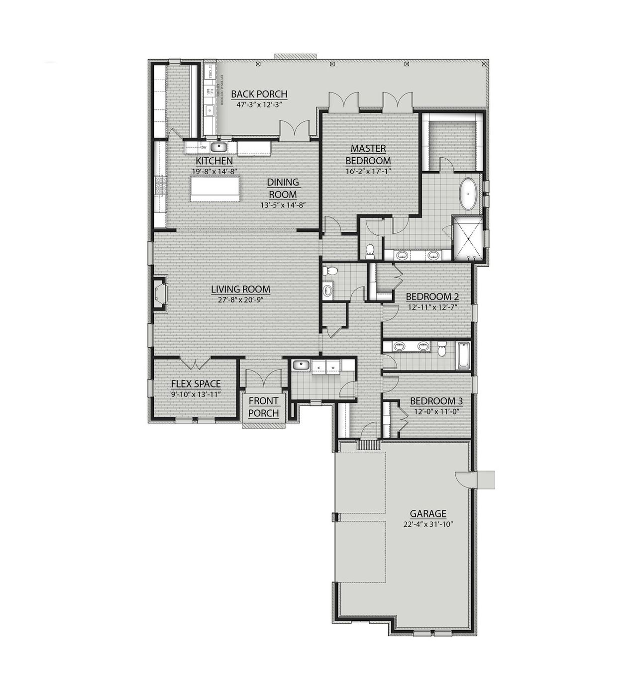 2D floor plan layout for the Marley II B by DSLD Homes in Steamboat Landing at Hammock Bay, Freeport, FL (Image 2).