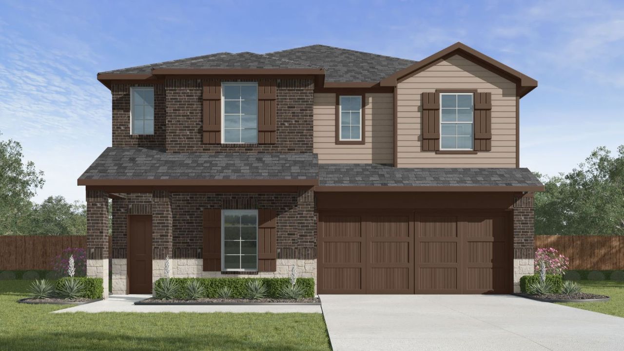 Representative exterior photo of a completed home built from the STERLING by D.R. Horton in Tamarron, Brookshire, TX (Image 2). Representative exterior photo of a completed home built from the STERLING by D.R. Horton in Tamarron, Brookshire, TX (Image 2).