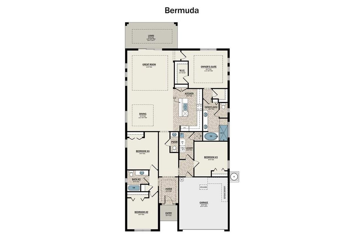2D floor plan layout for the Bermuda by Medallion Home in Inspiration at Watercolor Place, Bradenton, FL (Image 2). 2D floor plan layout for the Bermuda by Medallion Home in Inspiration at Watercolor Place, Bradenton, FL (Image 2).