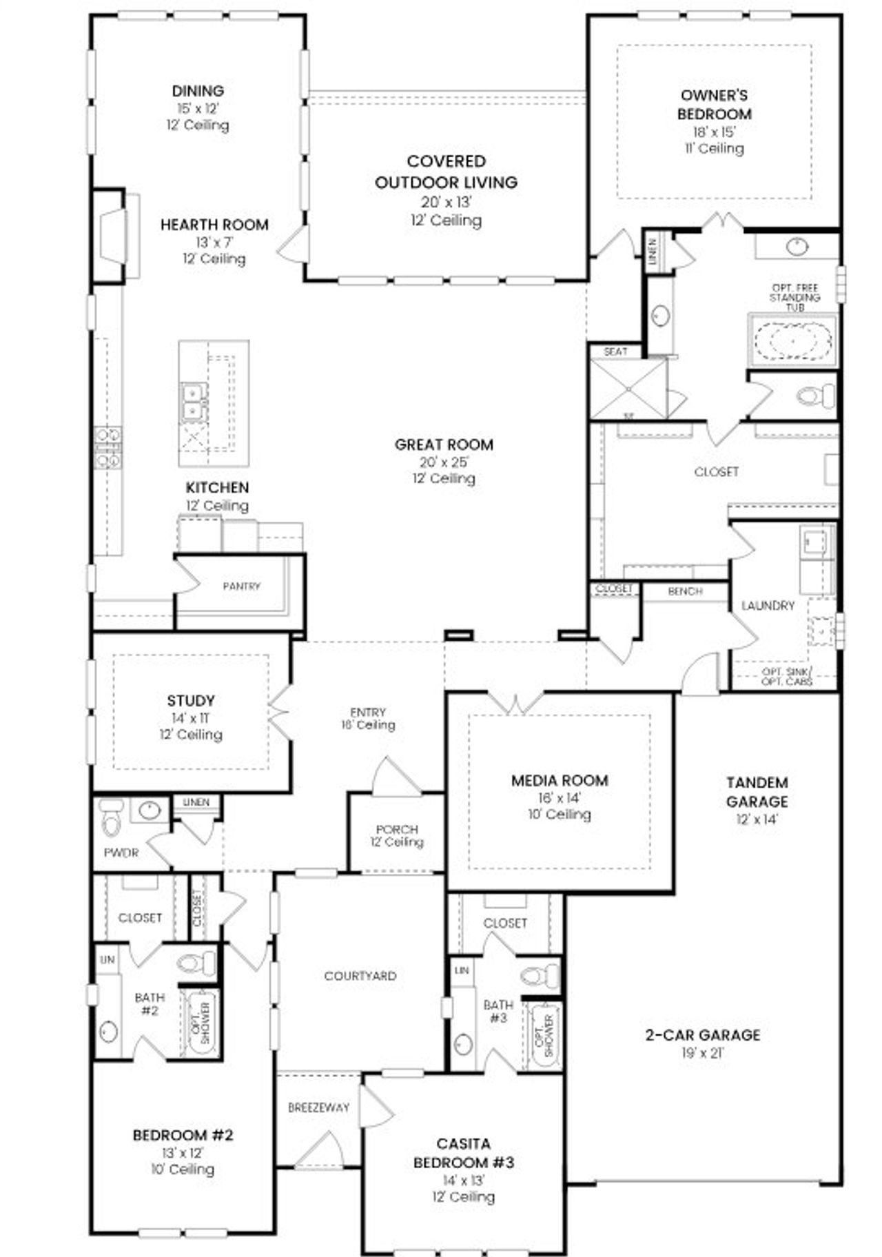2D floor plan layout for the Plan 5551 by Tradition Homes in Mustang Lakes – 65’, McKinney, TX (Image 2). 2D floor plan layout for the Plan 5551 by Tradition Homes in Mustang Lakes – 65’, McKinney, TX (Image 2).