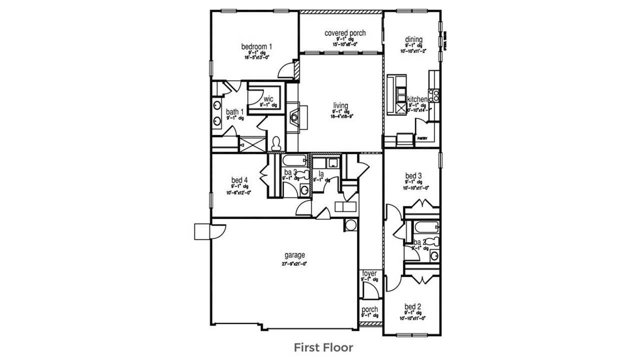 2D floor plan layout for the Madison by D.R. Horton in Lake Tide Summit, Chapin, SC (Image 2). 2D floor plan layout for the Madison by D.R. Horton in Lake Tide Summit, Chapin, SC (Image 2).