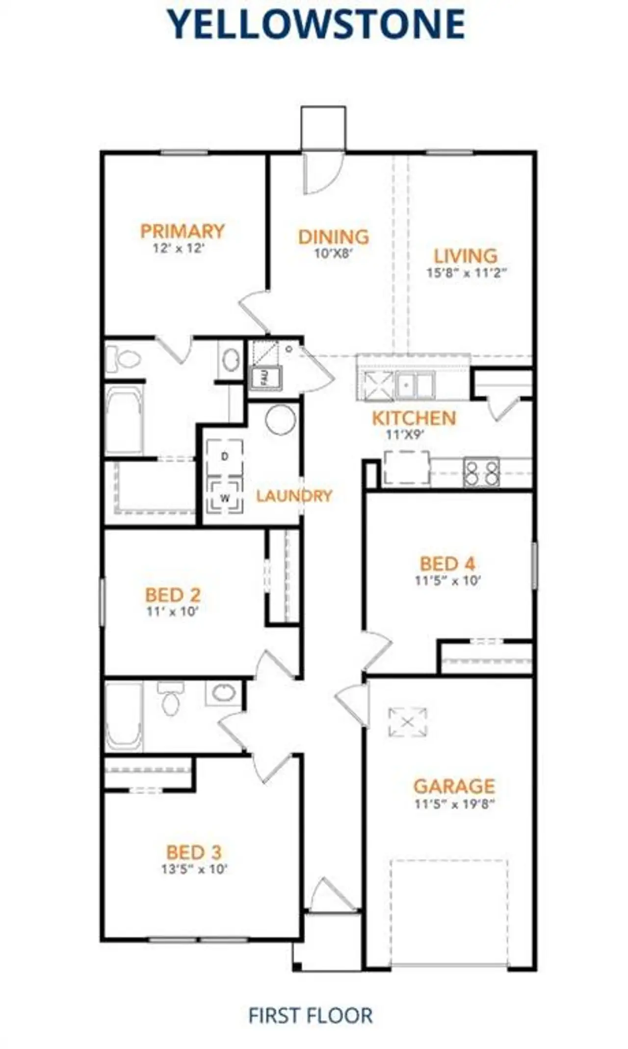 2D floor plan layout of this home in Waterside at Cedar Creek, Abilene, TX (Image 2).