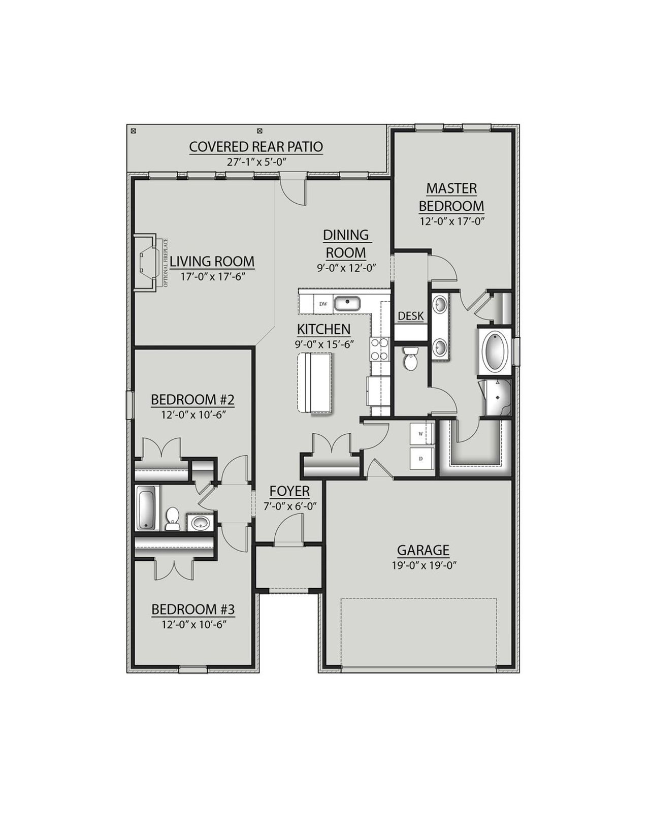 2D floor plan layout for the Lasalle V A by DSLD Homes in The Bluffs at Lafayette, Freeport, FL (Image 2).