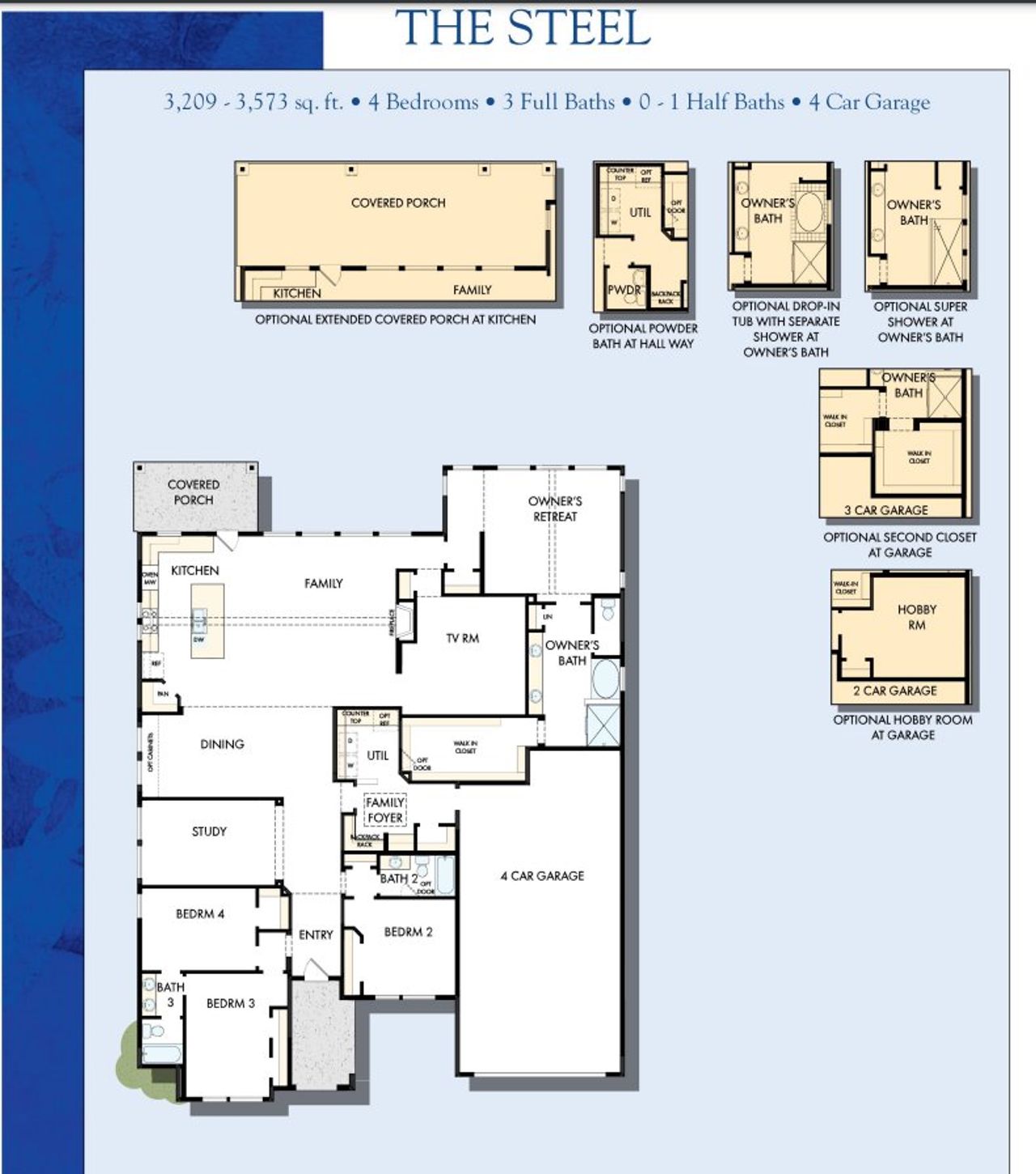 2D floor plan layout for the The Steel by David Weekley Homes in South Pointe Manor Series, Mansfield, TX (Image 2). 2D floor plan layout for the The Steel by David Weekley Homes in South Pointe Manor Series, Mansfield, TX (Image 2).