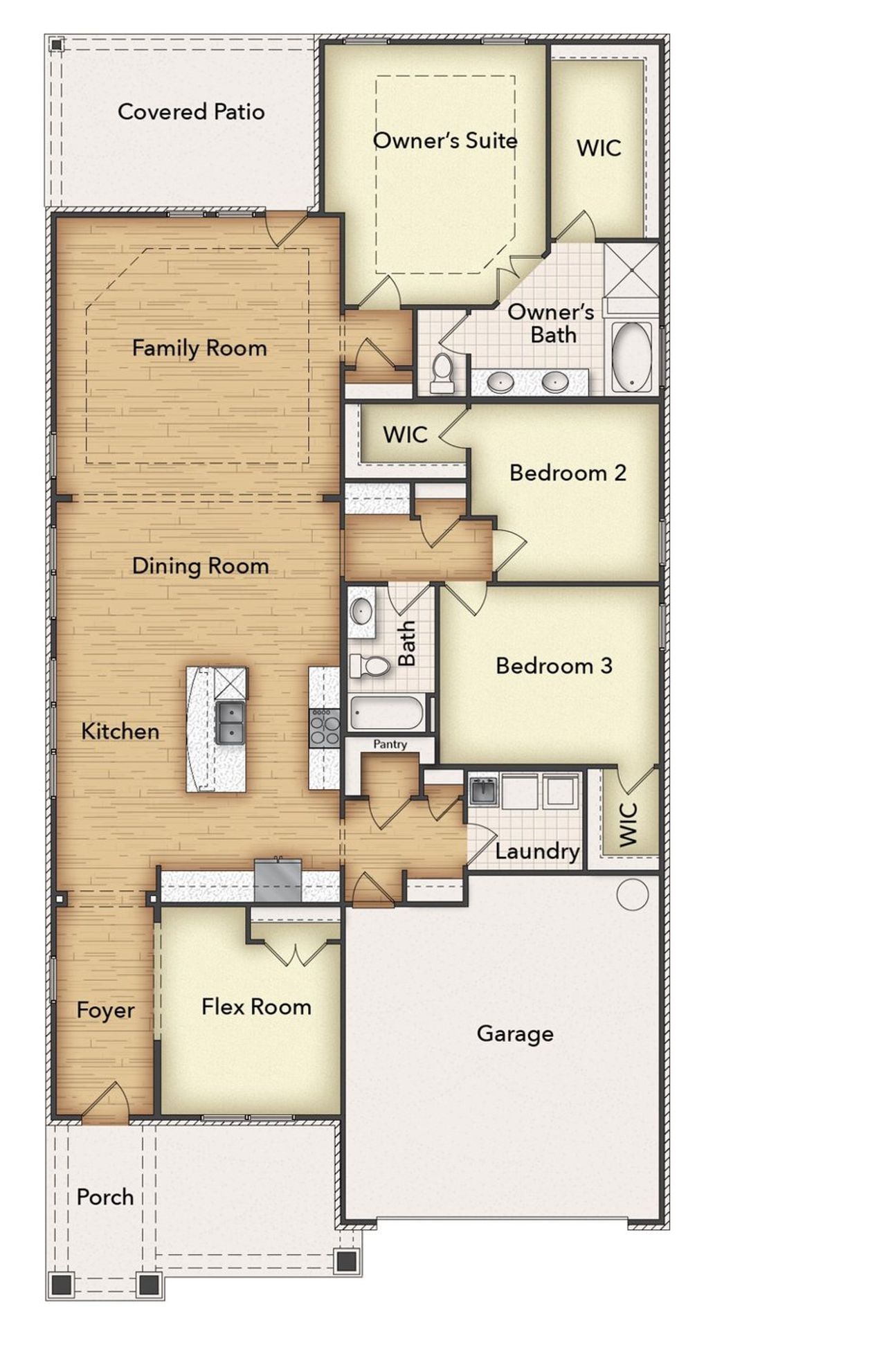 2D floor plan layout of this home in Liberty Pointe, Gainesville, TX (Image 2).