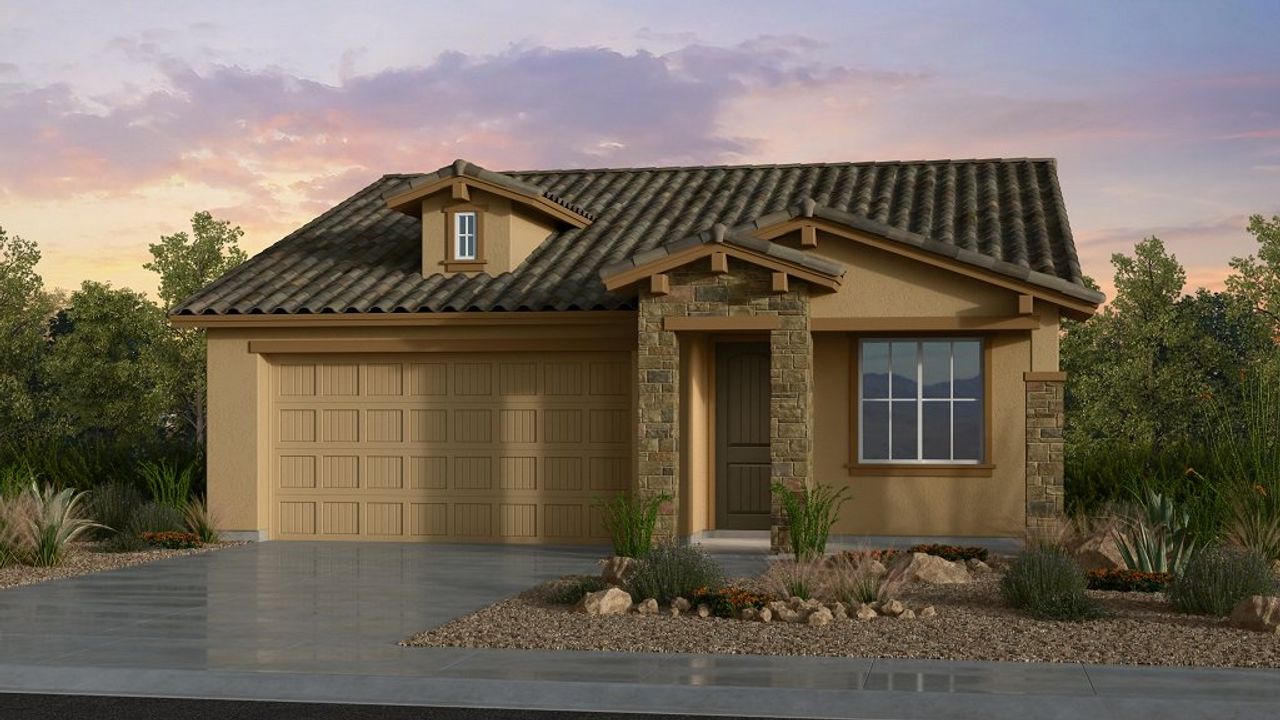 Representative exterior photo of a completed home built from the Brixton by Taylor Morrison in Hawes Crossing Discovery Collection, Mesa, AZ (Image 2).