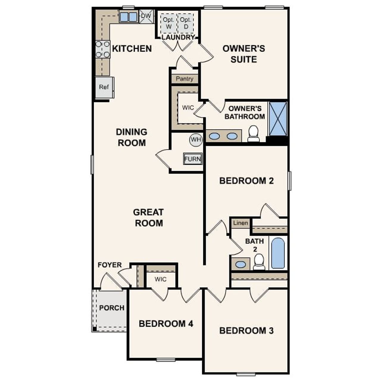 2D floor plan layout for the Rutherford by Century Complete in Daytona North, Bunnell, FL (Image 2).