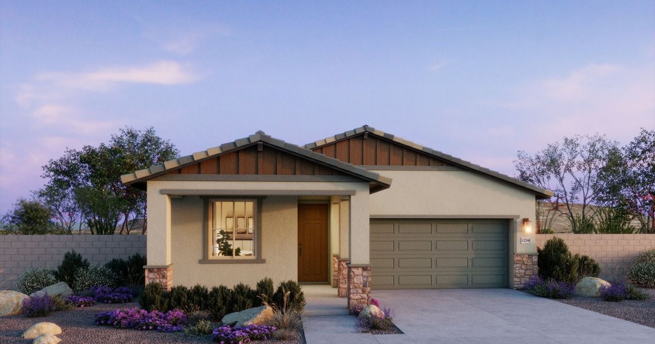 Representative exterior photo of a completed home built from the 3501 by New Home Co. in The Villas Collection at Frontera, Surprise, AZ (Image 2).