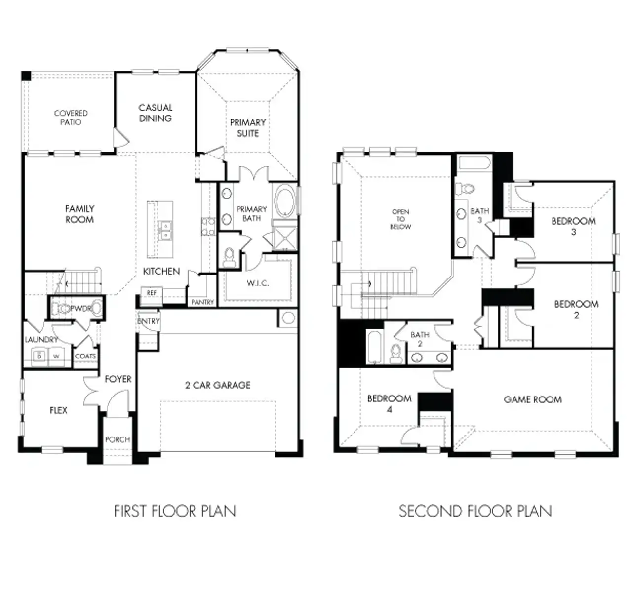 2D floor plan layout of this home in Stewart's Ranch, Conroe, TX (Image 2).
