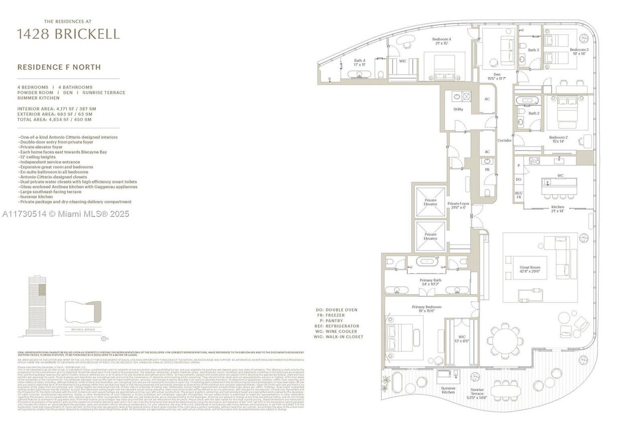 2D floor plan layout of this home in Residences at 1428 Brickell, Miami, FL (Image 2).