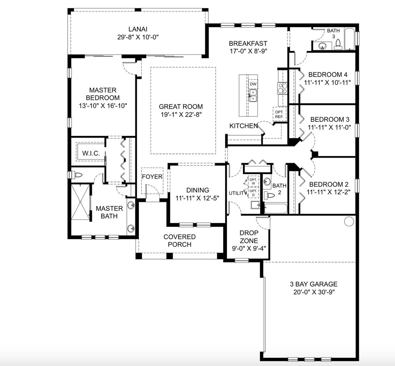 2D floor plan layout for the The Bahia Breeze by Sunrise Homes in Lake Toscana, Wimauma, FL (Image 2).