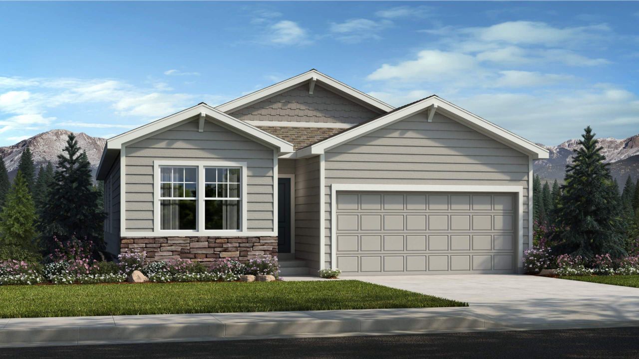 Representative exterior photo of a completed home built from the The Hanover by Challenger Homes in Sky Ranch - Highland Collection, Watkins, CO (Image 2).