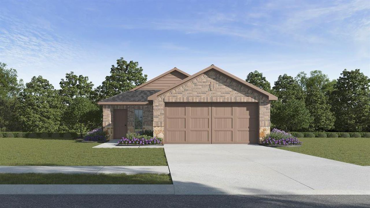 Front exterior of a new home in Wildcat Ranch, Crandall, TX, highlighting curb appeal (Image 2). Front exterior of a new home in Wildcat Ranch, Crandall, TX, highlighting curb appeal (Image 2).