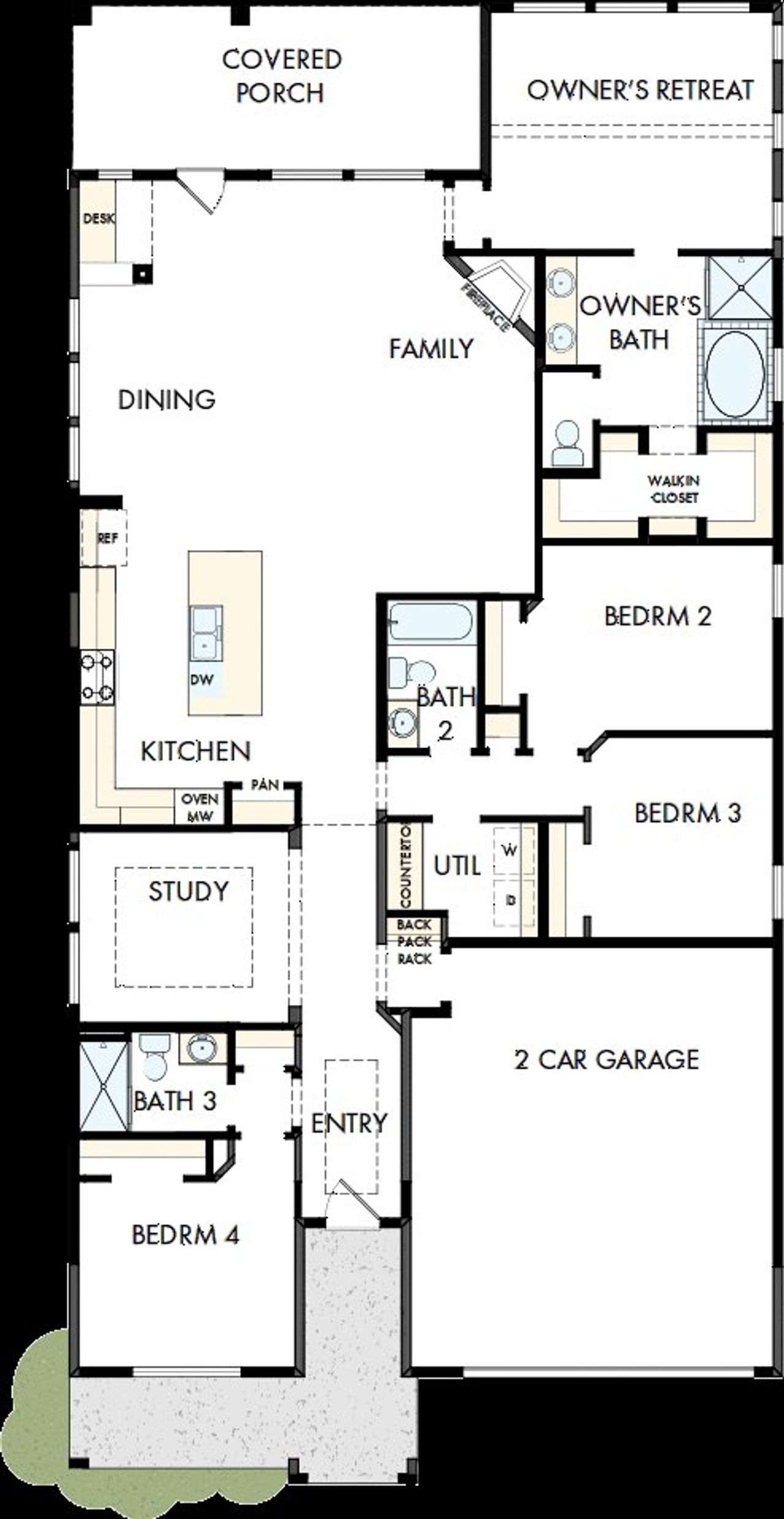 2D floor plan layout of this home in Tavolo Park Cottages, Fort Worth, TX (Image 2).
