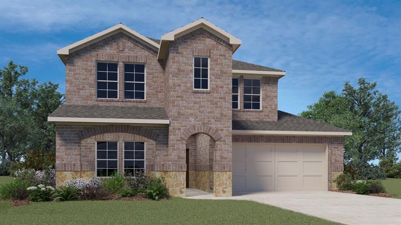 Front exterior of a new home in Cartwright Ranch, Crandall, TX, highlighting curb appeal (Image 2).