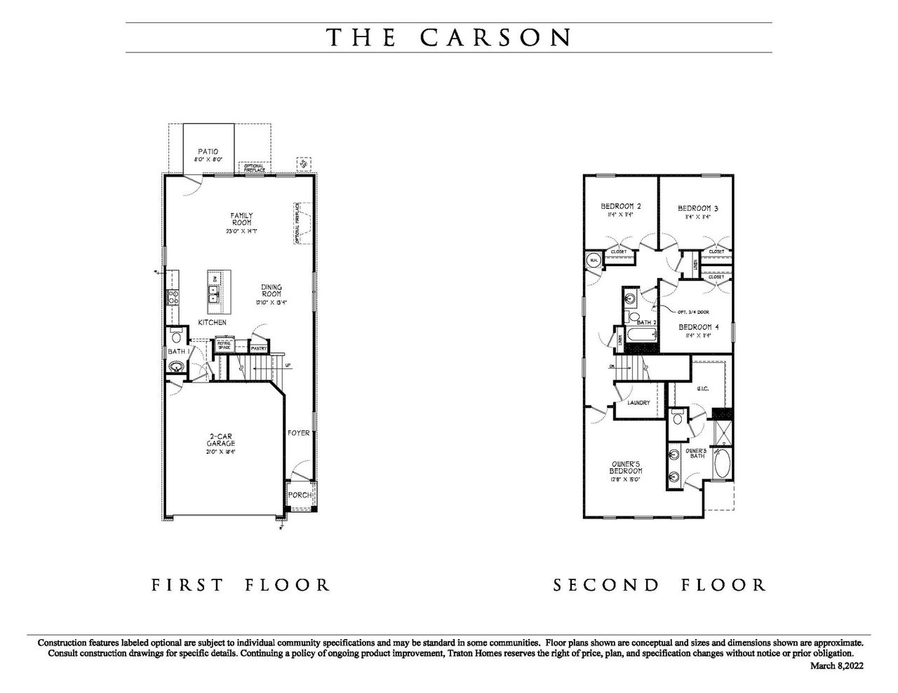 2D floor plan layout for the Carson by Traton Homes in Winsome Park, Woodstock, GA (Image 2).