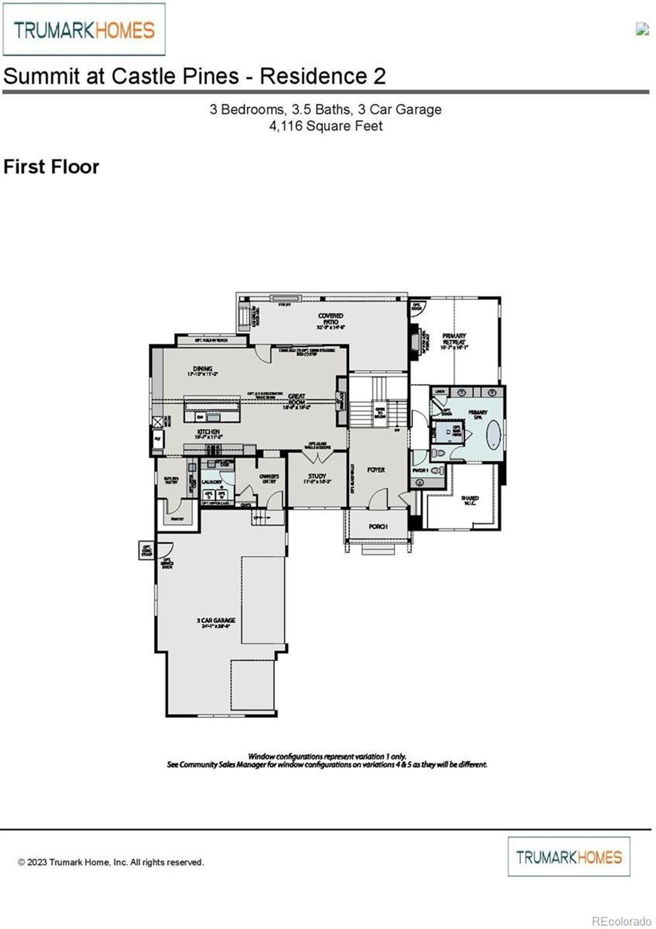 2D floor plan layout of this home in The Summit at Castle Pines, Castle Rock, CO (Image 2).