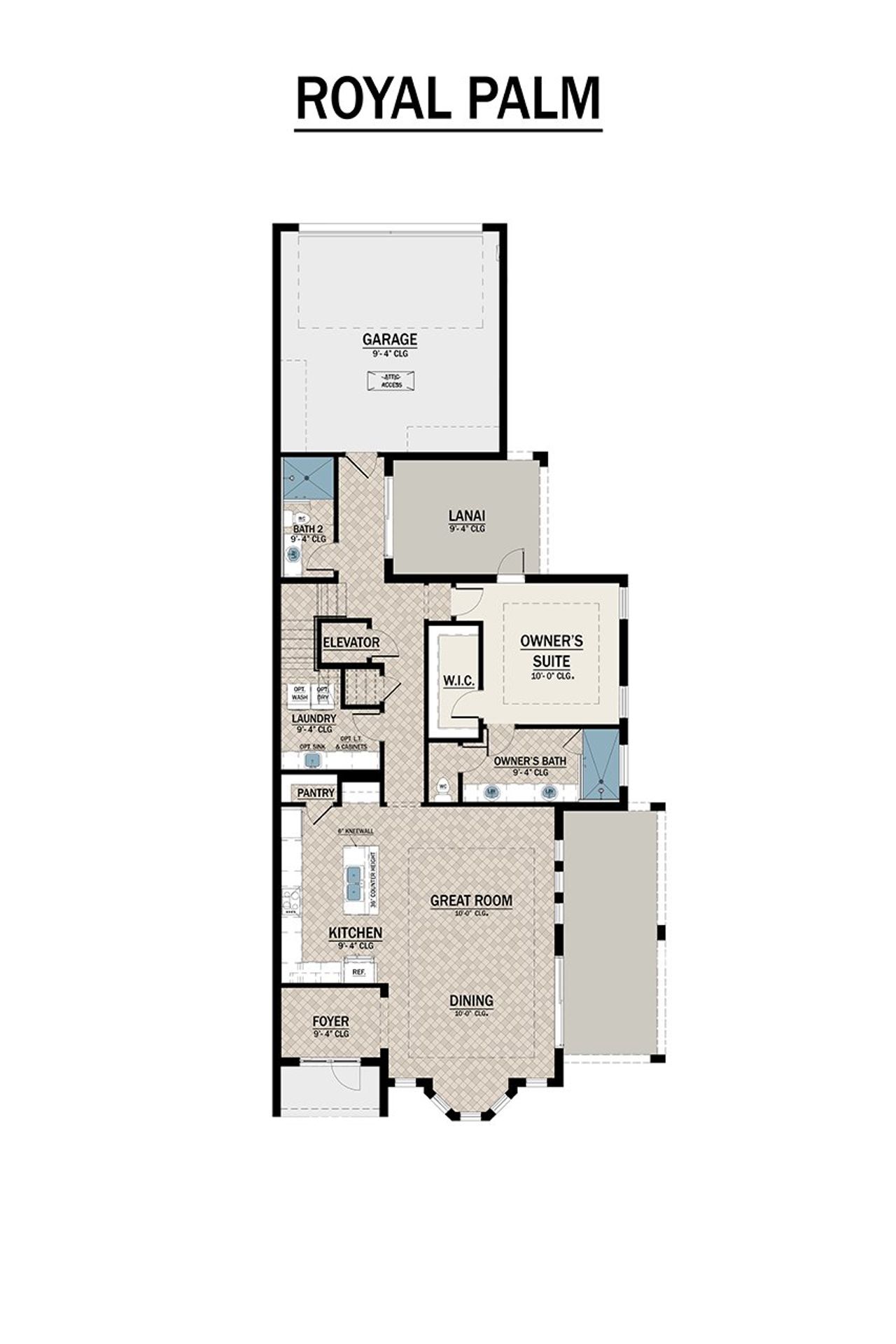 2D floor plan layout for the Royal Palm by Medallion Home in Aqua Single Family Homes, Bradenton, FL (Image 2).