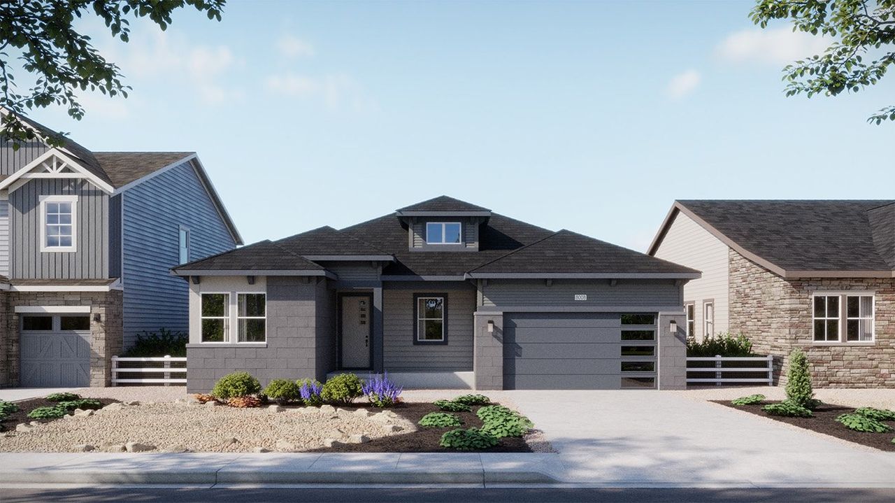 Front exterior of a new home in The Estates Collection at Murphy Creek, Aurora, CO, highlighting curb appeal (Image 2).