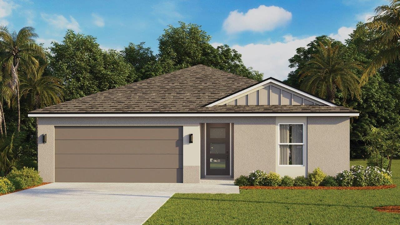 Front exterior of a new home in Boulevard Oaks, Lady Lake, FL, highlighting curb appeal (Image 2).