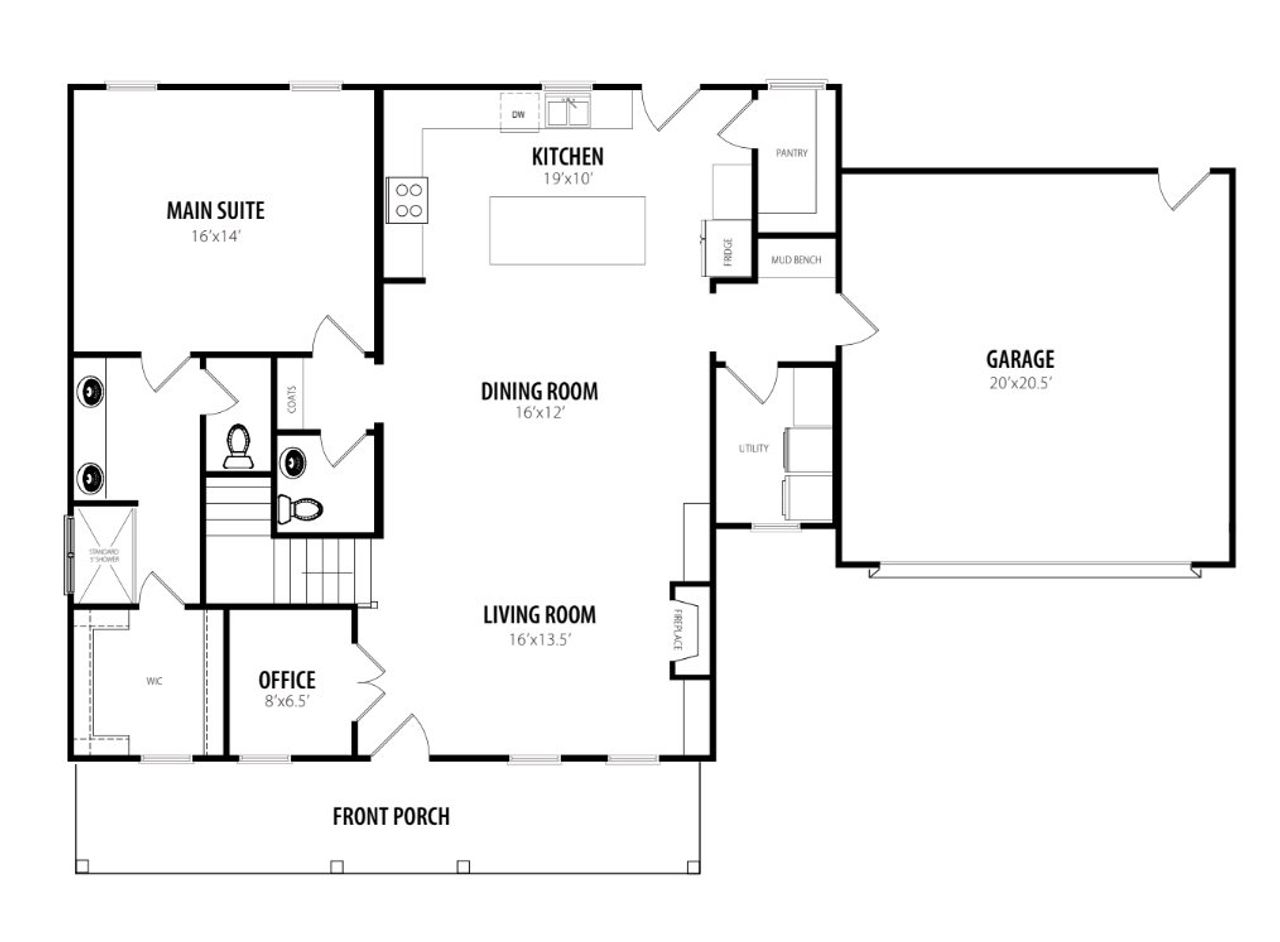 2D floor plan layout for the Cardinal by RiverWILD Homes in Sommerset Pond, Wendell, NC (Image 2).