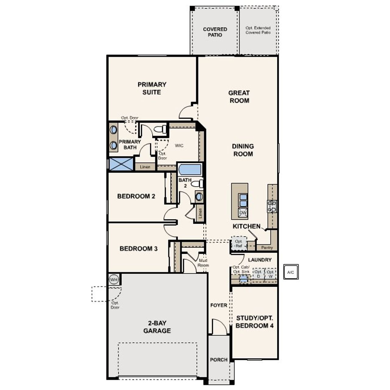 2D floor plan layout for the Wren by Century Communities in The Lakes at Rancho El Dorado, Maricopa, AZ (Image 2).