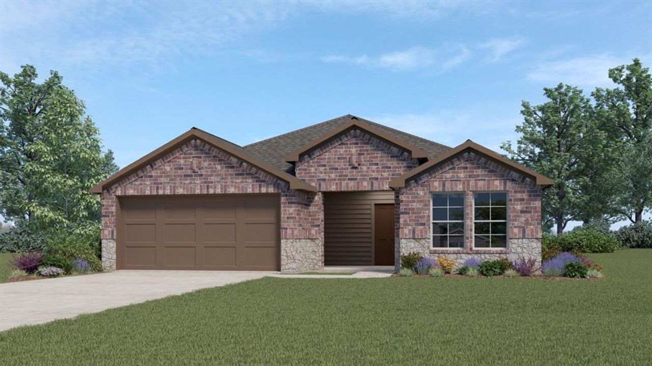 Front exterior of a new home in Cartwright Ranch, Crandall, TX, highlighting curb appeal (Image 2).